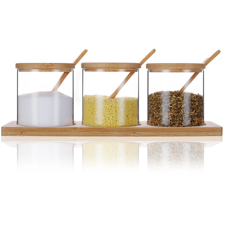 Домашний хороший стеклянный набор для хранения пряных банок с бамбуковой крышкой банки для специй с деревянной ложкой