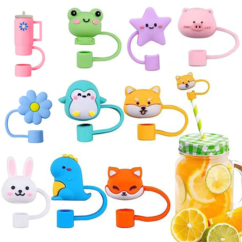 Custom Decoration Charms Silicone Straws Tips Dust Toppers Covers Christmas Straw Toppers for Tumblers
