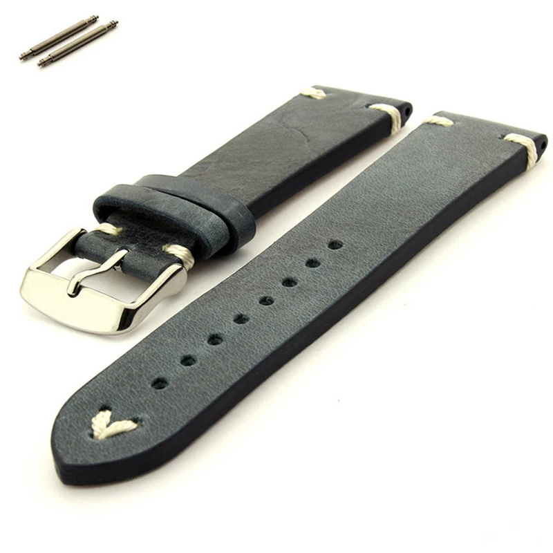 Custom real leather watch band 18mm 20mm 22mm 24mm leather strap vintage style ss.buckle for men watches.