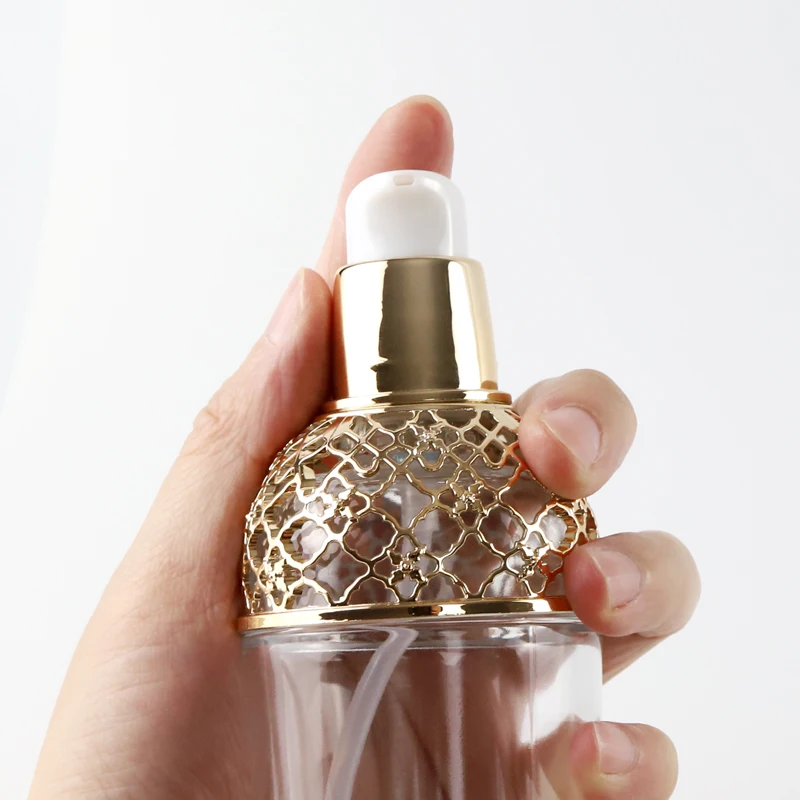 Idealpak Makeup Container Packaging Set Cosmetic Bottles Luxury Glass Cosmetic Bottle with Gold Screw Cap