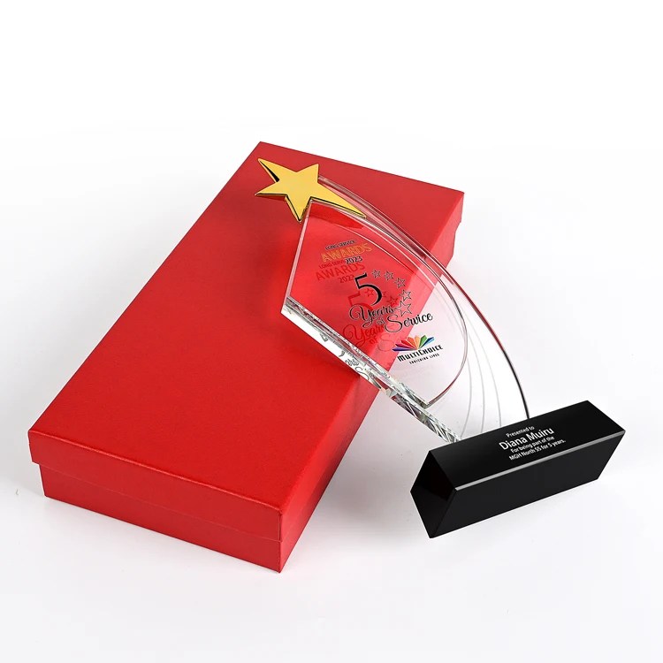 Сияющая Мода на заказ Новый хрустальный стеклянный трофей металлические пятиконечные звезды наградные качественные сувениры компании