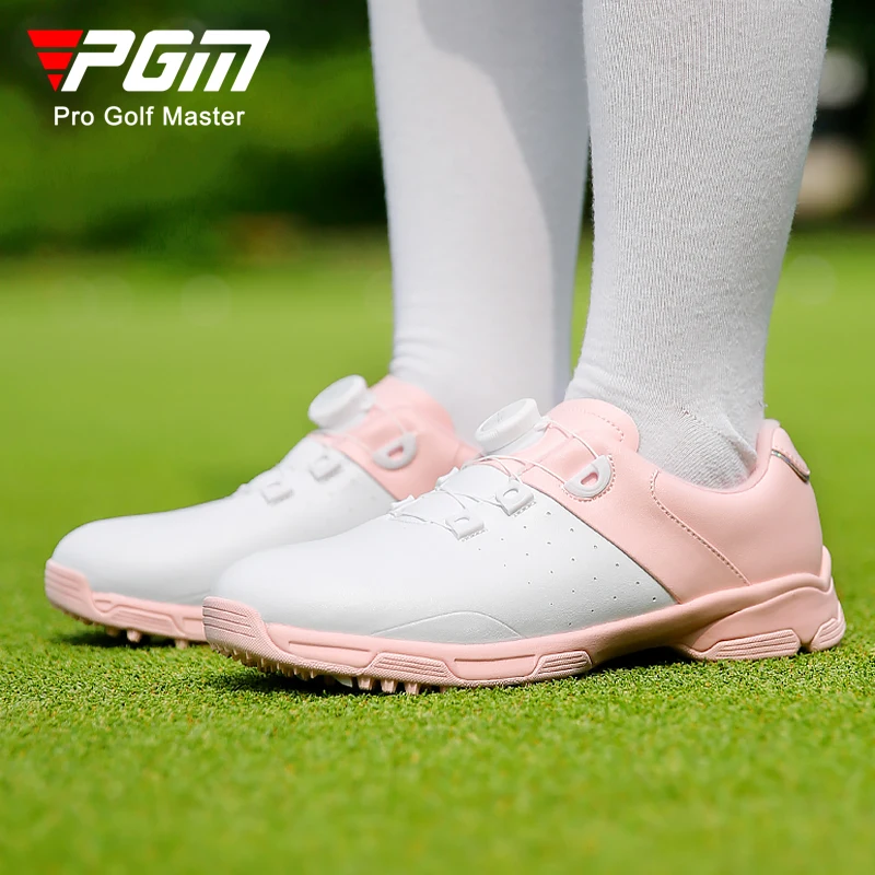 PGM XZ298 custom golf shoes manufacturer oem knob laces waterproof non slip pink ladies golf shoes for women