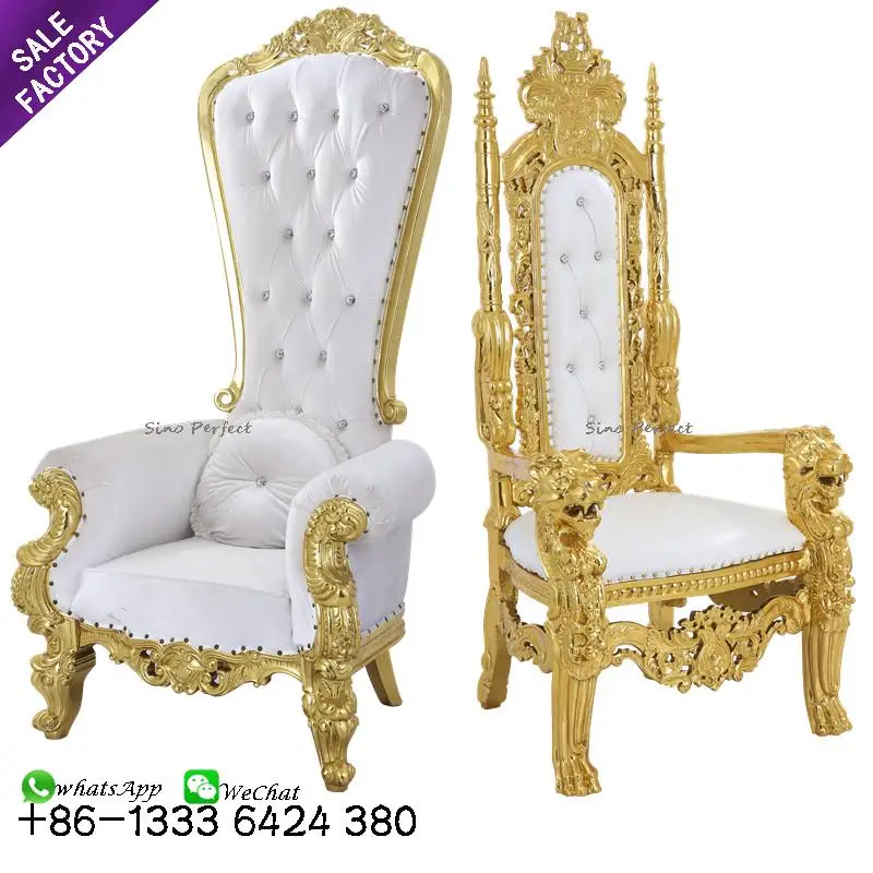 
Cheap wedding furniture golden luxury lion royal queen and king throne chair for event 