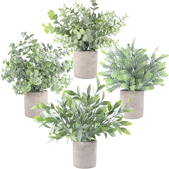 Faux Plants Indoor Plastic Eucalyptus Greenery in Pots Herbs Plants Decor for Home Office Desk Shelf Centerpiece Decoration