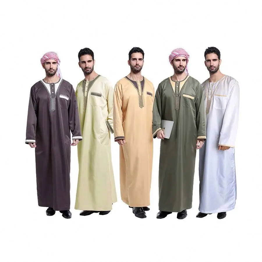 TH802 Новый Дизайн Дубай Исламская мужская одежда вышитый халат с пуговицами с длинным рукавом мусульманский арабский Тауб caftan