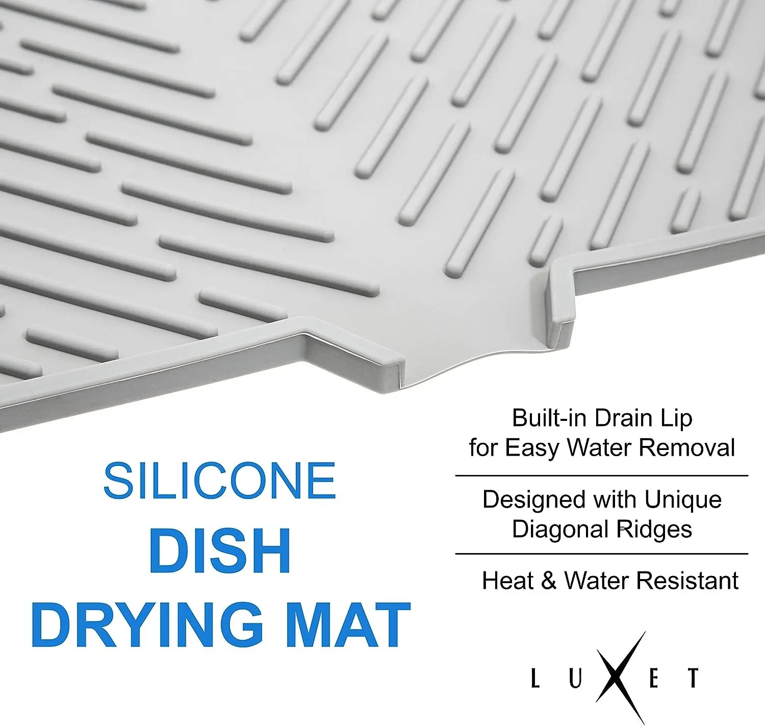 Sturdy Compact Easy Clean Tray Protects Surfaces from Water Build-Up Hygienic Silicone Dish Drying Mat with Built-in Drain Lip