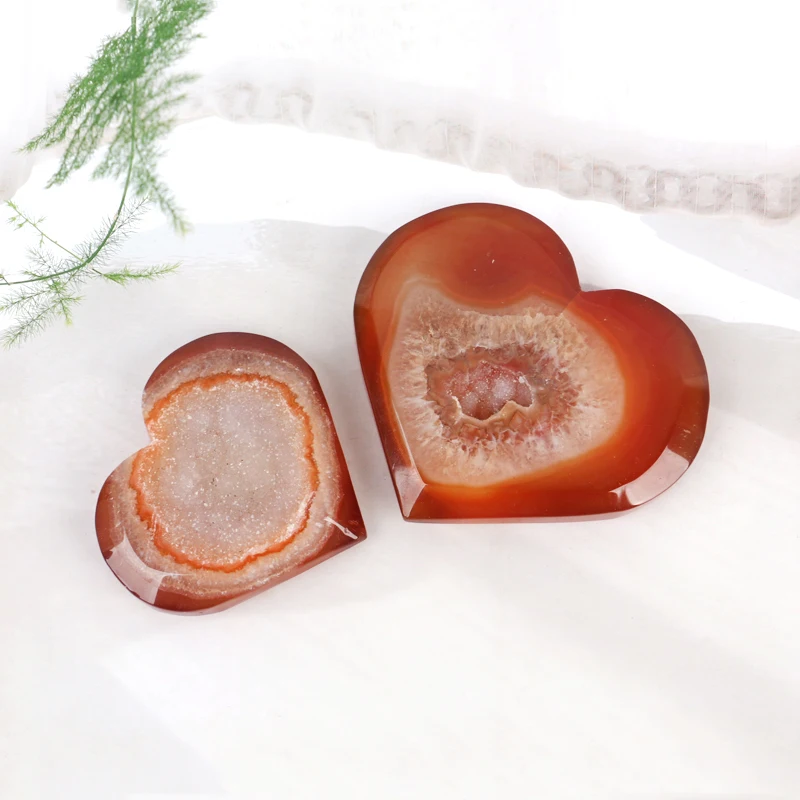 Wholesale Price Red GemStone Healing Stones Polished Carnelian Flame Cloud heart Druzy Geode For Ornament