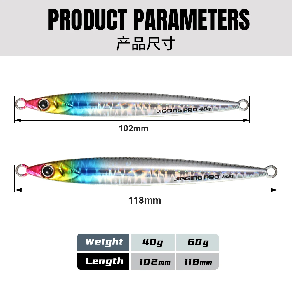 Jigging pro Long Slim Fishing Jigging Lure For Saltwater Fishing Metal Jig Lure 40g 60g  Hard Fishing Lure