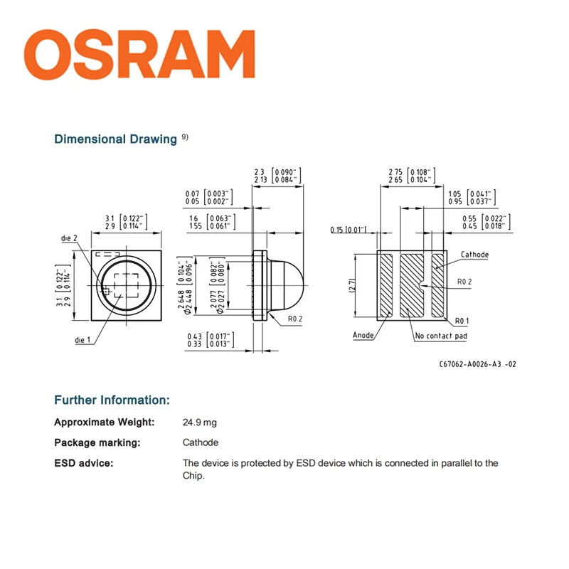 OSRAM светодиодный чип 3030 OSLON SSL 150 GW CSHPM1.EM 3V 3W высокая яркость оригинальный подлинный
