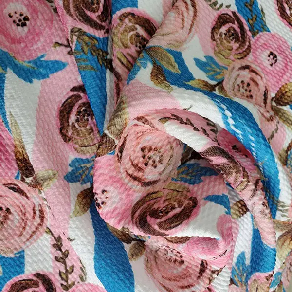 
No moq digital printed polyester print liverpool knitting bullet fabric for kids bowknot 