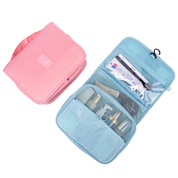 2023 Wholesale Hotsale Hanging Fold Twill Polyester Hook Toiletry Bag With Hanging Hook For Travel