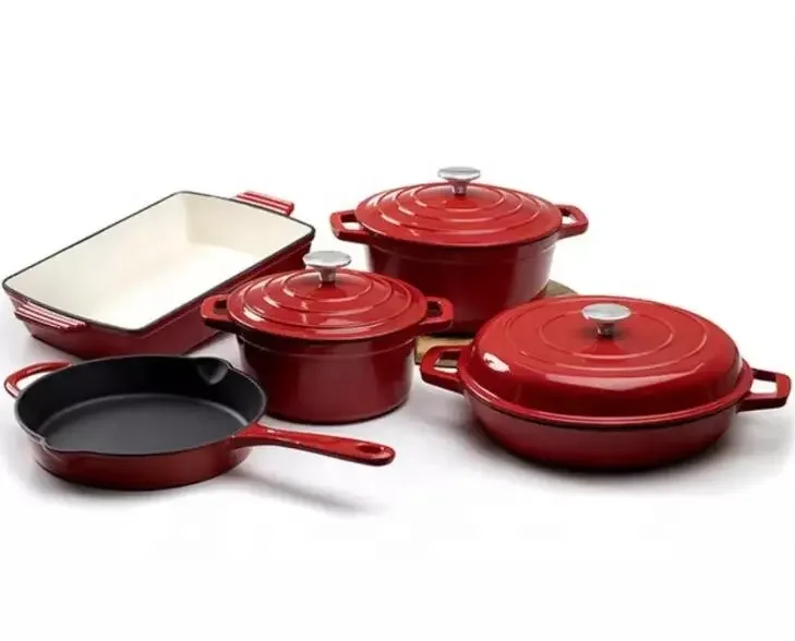 Wholesale high quality home kitchen cooking nonstick red enamel cast iron cookware sets