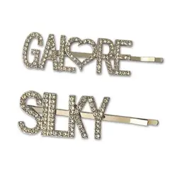Custom words rhinestone English letter GALORE love heart hairpin metal drill SILKY hair clips hair accessories wholesale