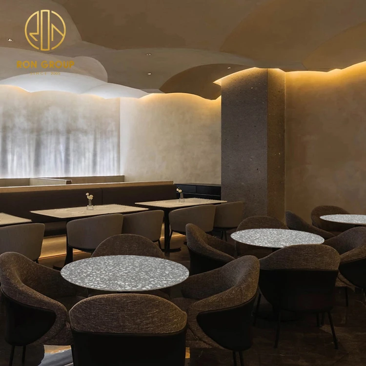 China leather luxury white round marble coffee shop commercial cafe restaurant furniture bench booth seating table and chair set