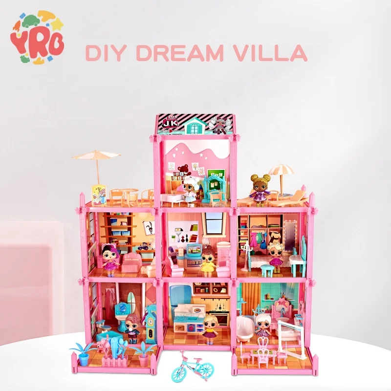 yrb baby Large Doll House Kit Toys Pretend Play Dream Baby Doll House Furniture Toy For Kids Girls Diy Big Children Accessories
