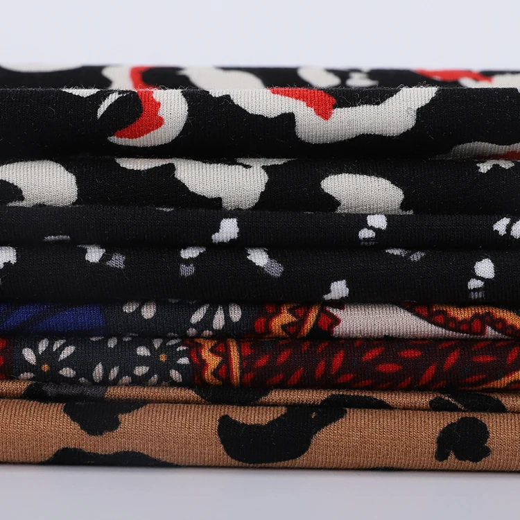
Hot Sale 68% Rayon 28% Nylon 4% Spandex Colorful Elastic Printed Nylon Knit Fabric For Garment 