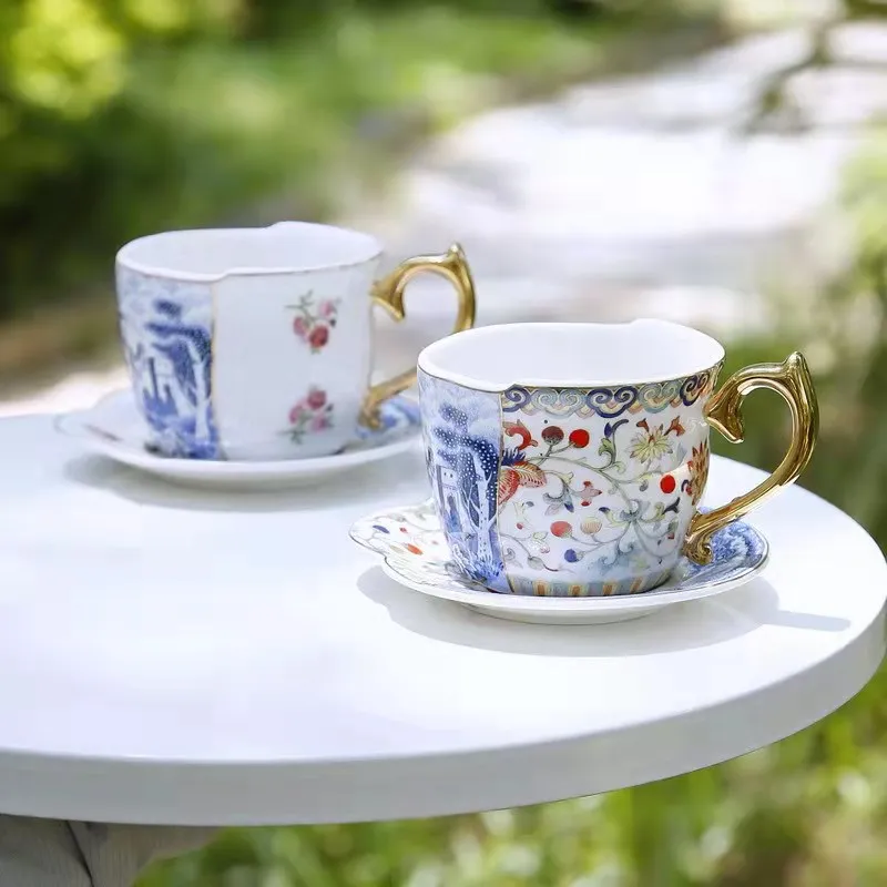 Чашки для эспрессо из керамического фарфора Royal cafe, Набор чашек для турецкого чая и блюдец для подарка, чашки и блюдца с цветочным принтом