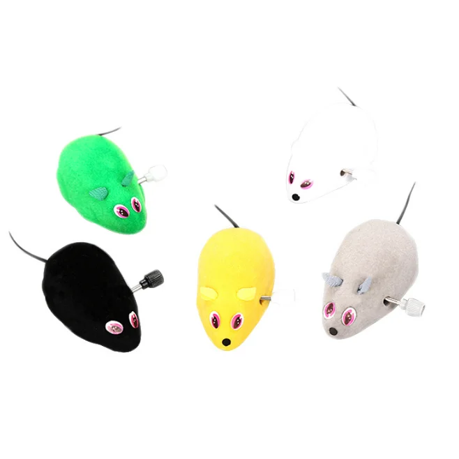 Newest Hot Sale New Movable Cat Toys Clockwork Mice Mouse Pet Flocking Toy Interactive Toys
