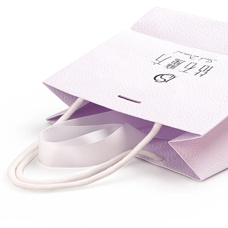 Luxury White Lychee Pattern Jewelry Gift Packaging Recycled Thick Textured Shopping Paper Bag for Clothing