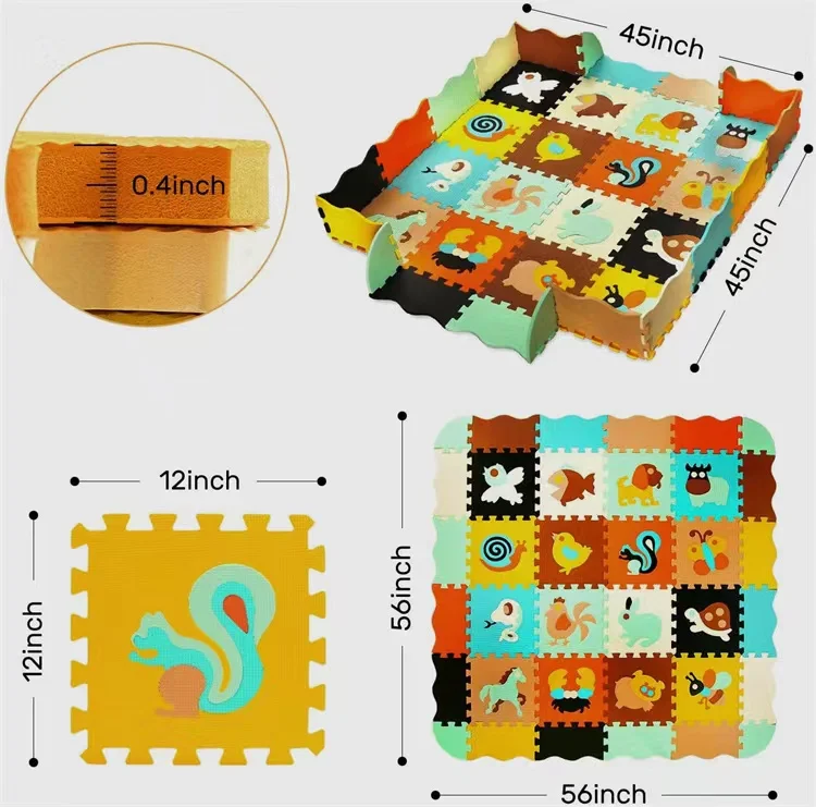 Factory Direct Selling EVA Foam Puzzle Animal Mats with Fence for baby Playing Crawling Floor Mats