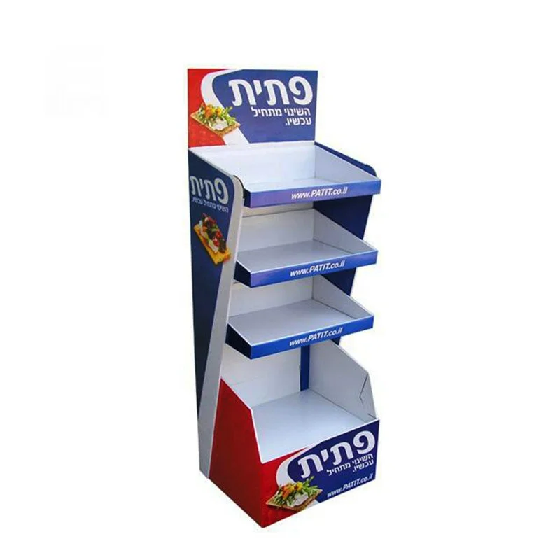 Promotional Floor Display Customized Folding Cardboard Shelf Display Rack For Snacks
