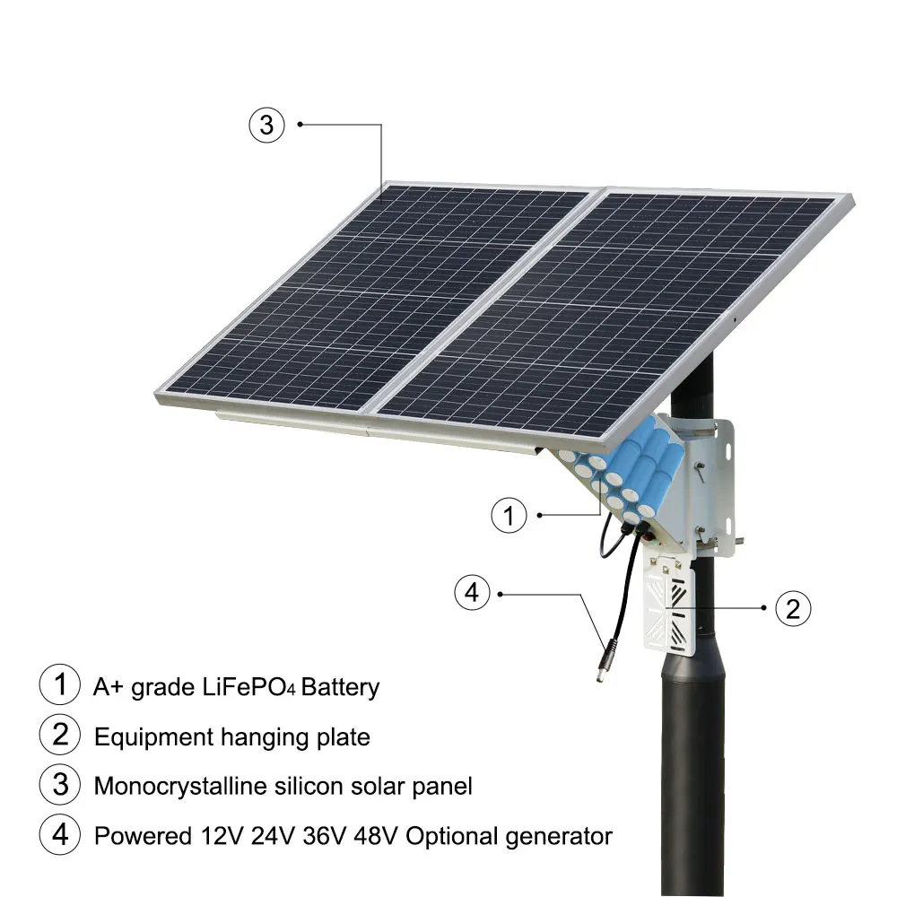 Tecdeft OEM ODM Monocrystalline Silicon Solar Panel LifePO4 Battery Solar Power  System Supply For 4G LTE Camera CCTV