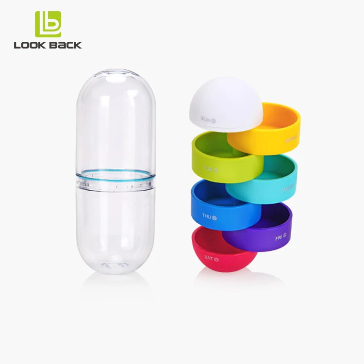 
portable leakproof plastic transparent storage case daily 7 day medecine organizer pill box with pills 