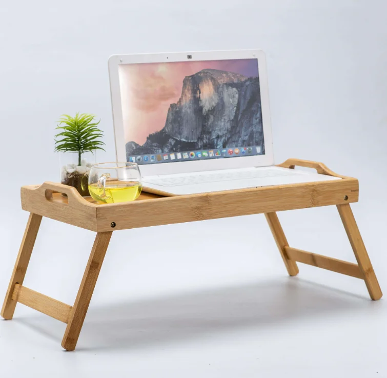 Portable Bamboo Laptop Computer Tray Breakfast in Bed Snack and Bed Table Tray with Folding Leg for Bathroom Tools
