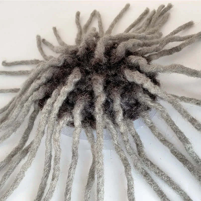 In Stock 8x10inch Indian Human Hair 1b gray Color Lace Base Toupee Prosthesis Afro Braiding Wigs With 6inch Dreadlocks For Man