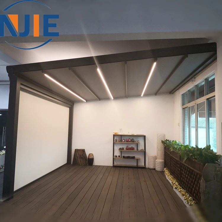 Factory direct sale remote control waterproof motorized movable retractable vertical facade awning outdoor