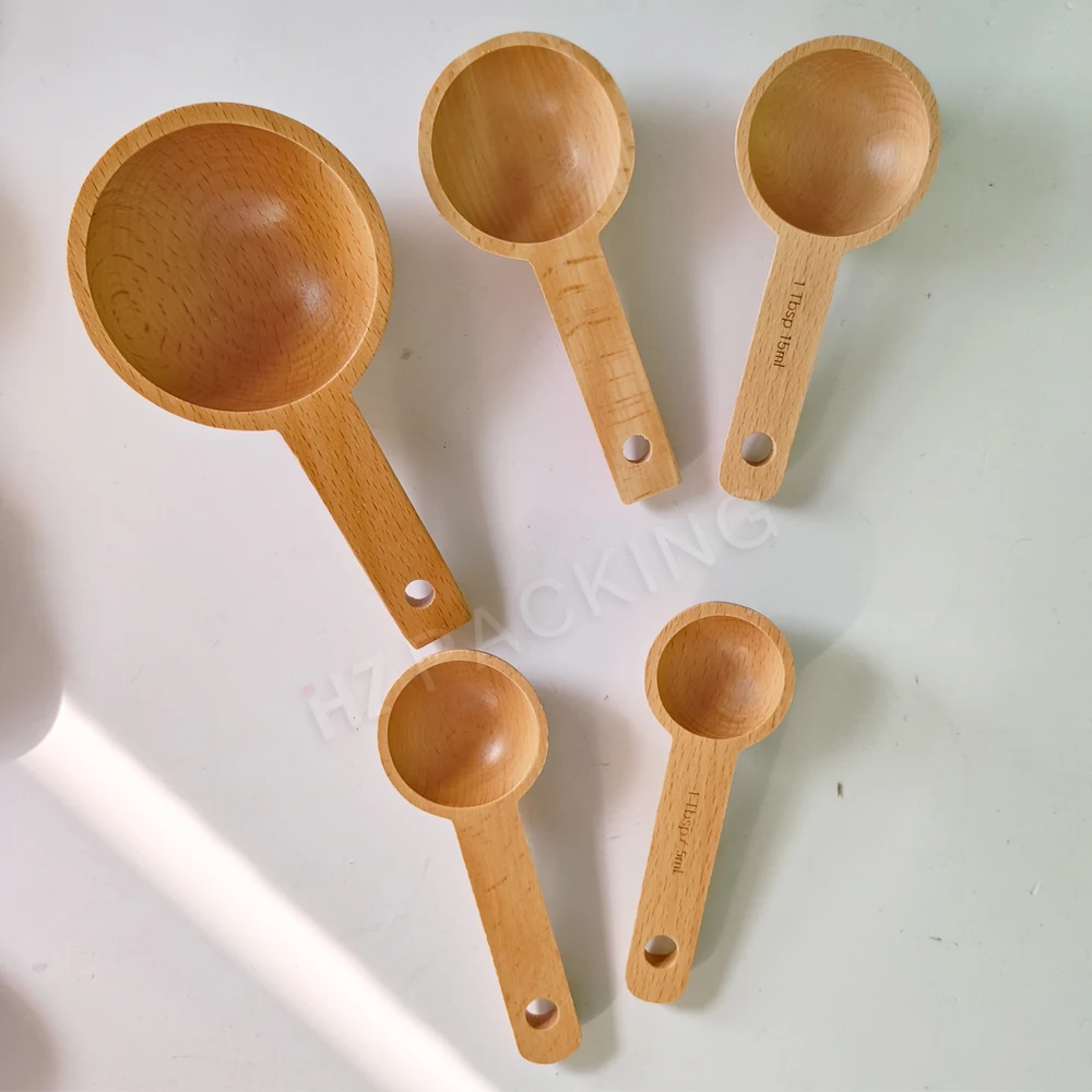 Walnut Wood Measuring Teaspoon Reusable Short Handle Beech Coffee Measuring Scoop Gadget Seasoning Spoo