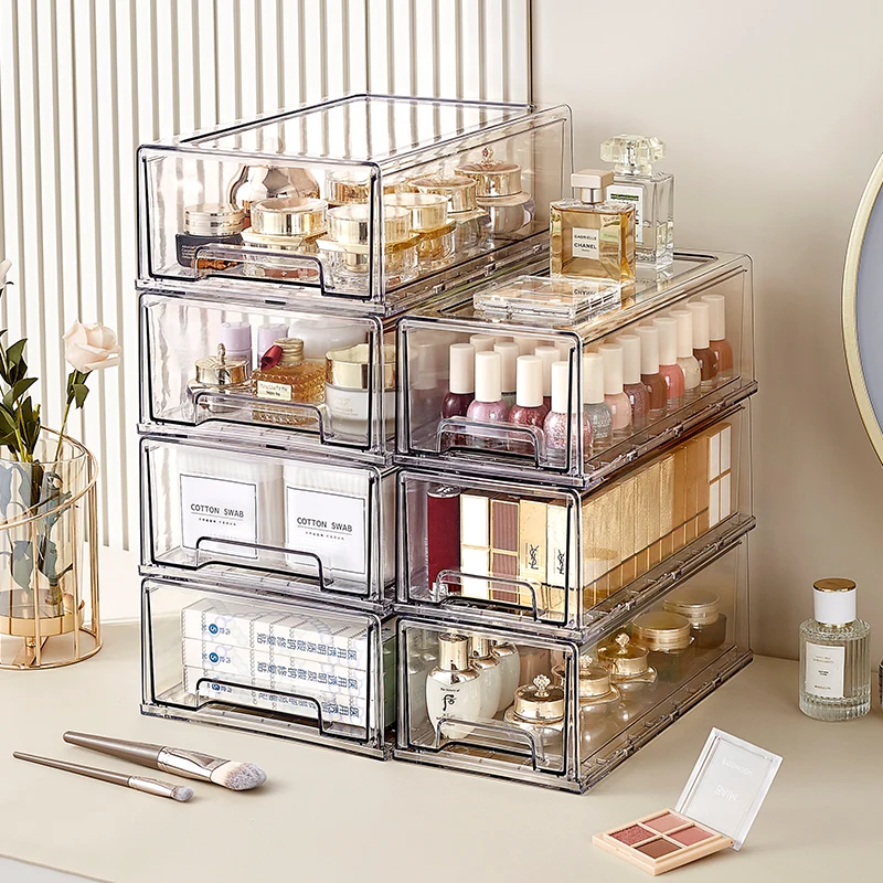 Chenyi Premium Transparent Beauty Storage Bins Stackable Cosmetic Storage Boxes & Bins Multipurpose Makeup Storage Drawer