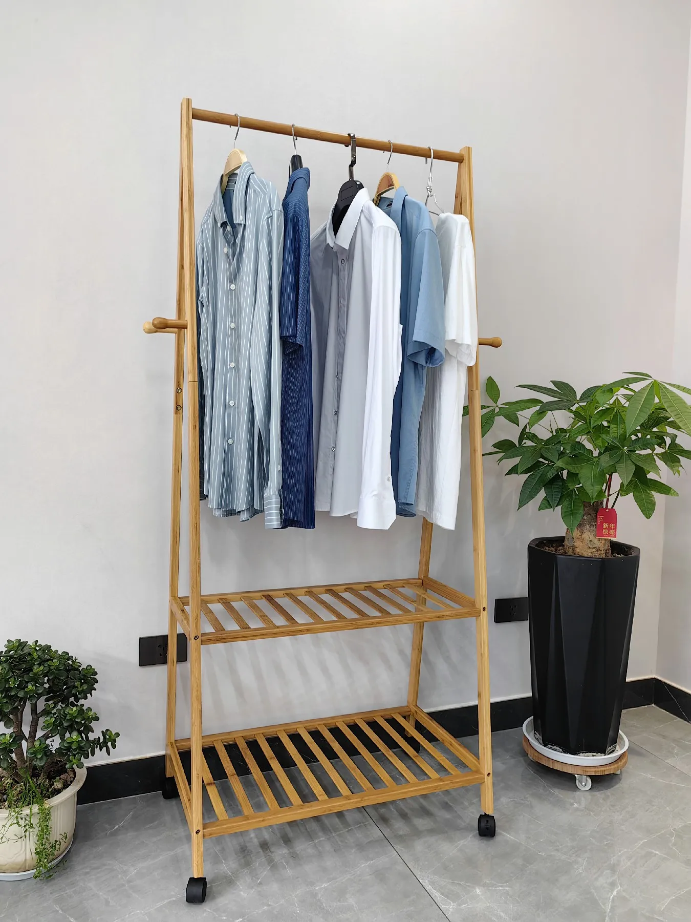 Heavy Duty Garment Racks Bamboo Clothes shelf for Hanging Clothes
