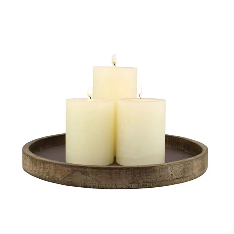 Religious fete style candlelight dining table round wood serving tray rustic