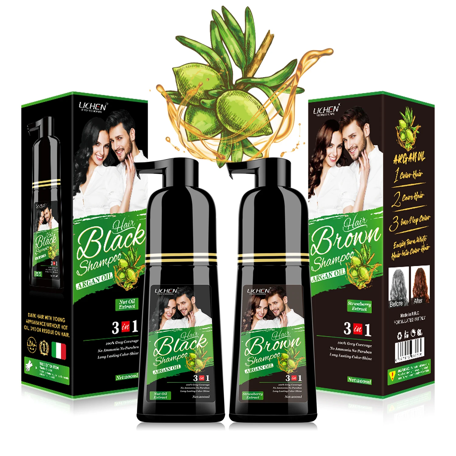 lichen fast dyeing black shampoo hair color semi permanent hair color shampoo for man