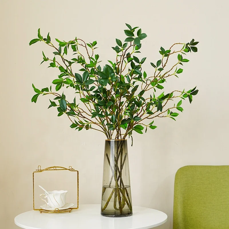 Decorative Simulation Camellia Leaves Spray for Home Hotel Decoration Real Touch Greenery Banyan Branch