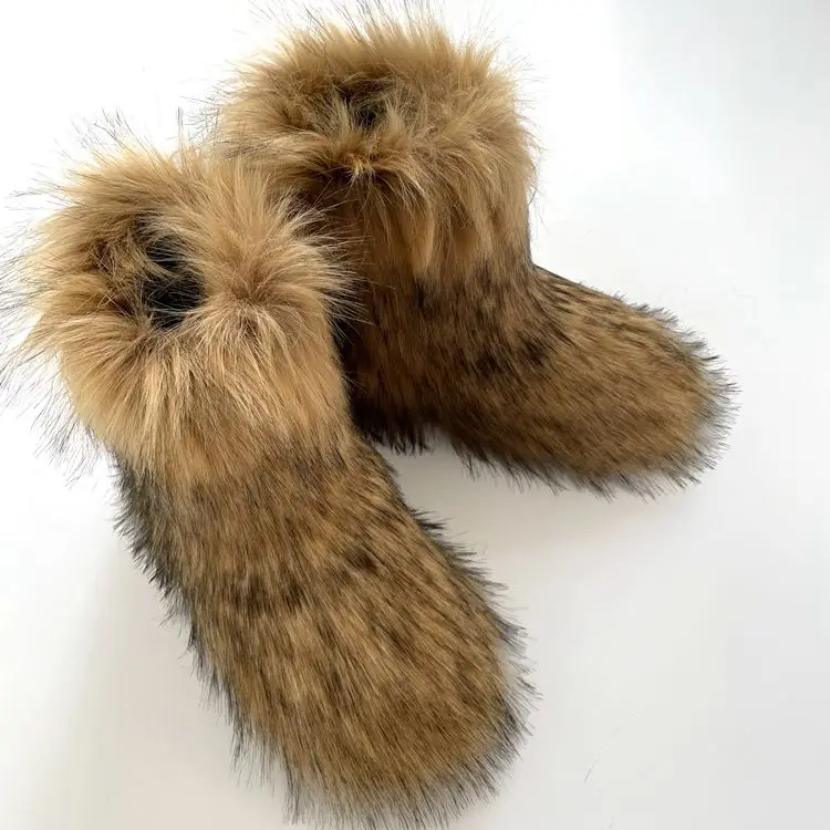 Hot sale Women faux raccoon fur boots with matching purse and