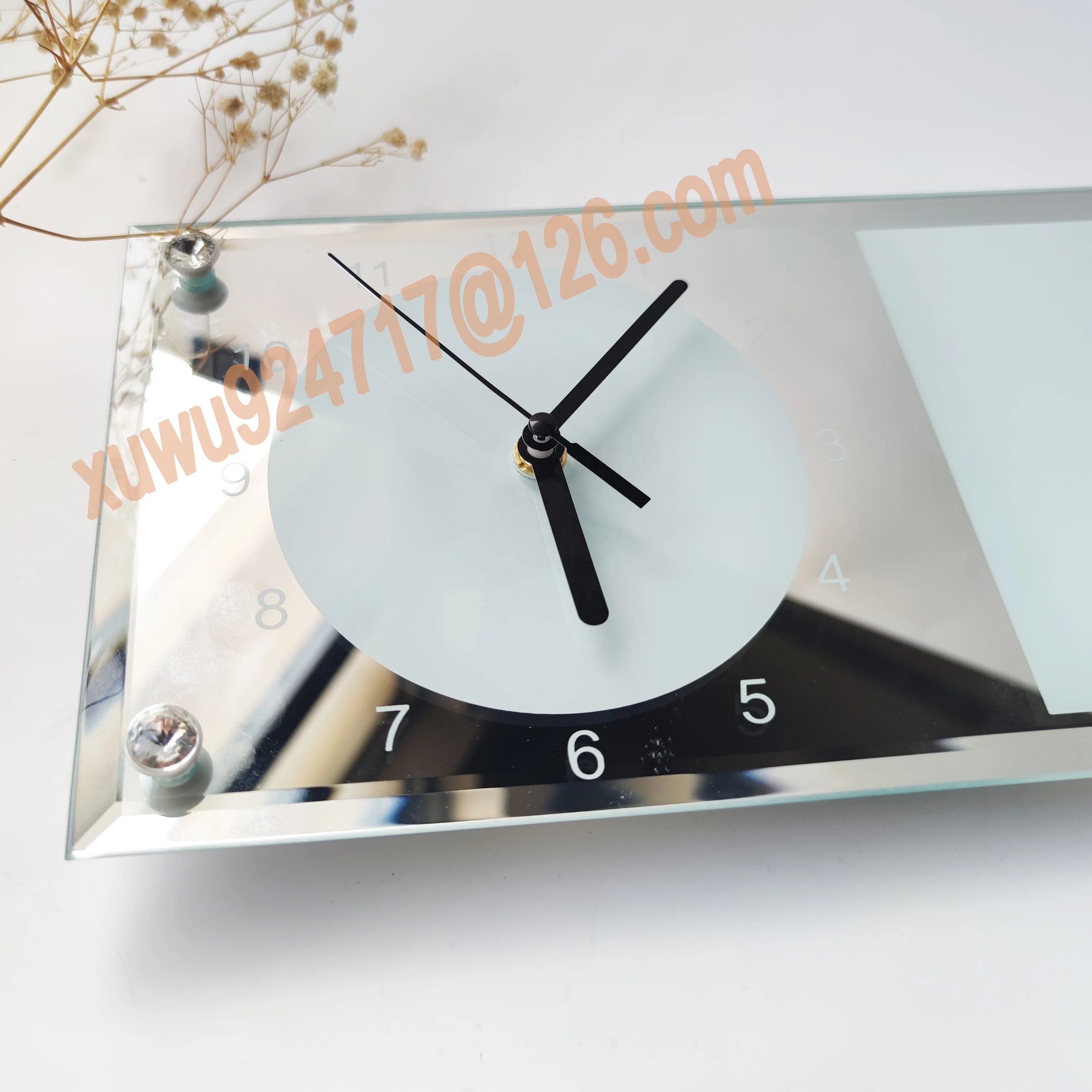 Glass Frame With Clock Souvenir Printable Sublimation Wall Square Glass Clock Photo Frame Mirror Edge Clock