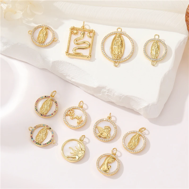 Wholesale DIY Jewelry Findings Brass 14K Gold Jewelry Accessories Diamond Shell Pendant Angel Pendant Sun Necklace Pendant