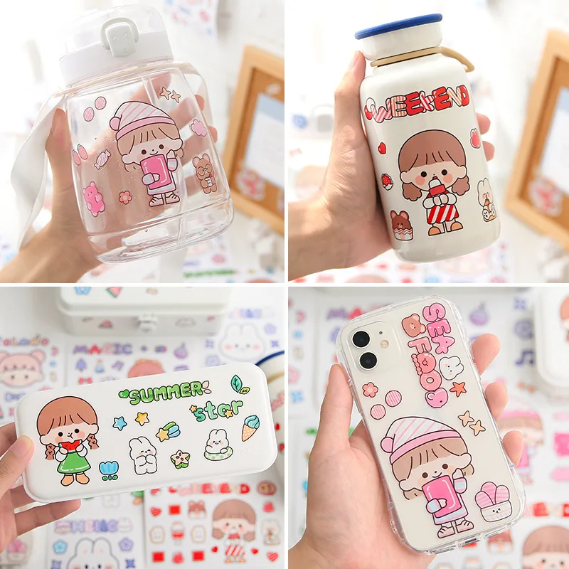 Hot sale Children DIY stickers waterproof PET stickers cute cartoon notebook decorative stickers sets retails customized