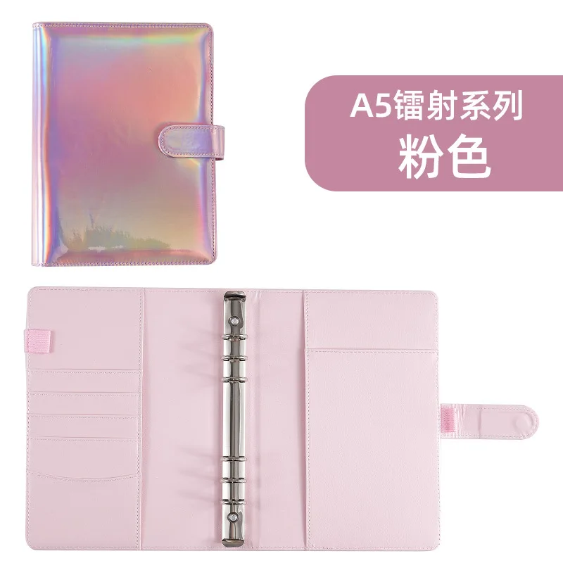 Wholesale A5 A6 laser customized PU Leather hardCover 6 Ring Agenda classeur budget Binder planner notebook with cash envelopes
