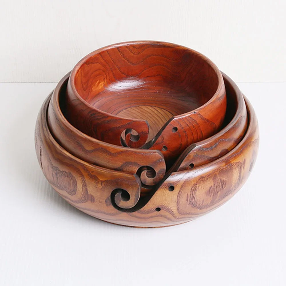 
handmade darn storage bowls wooden knitting yarn bowl wholesale 