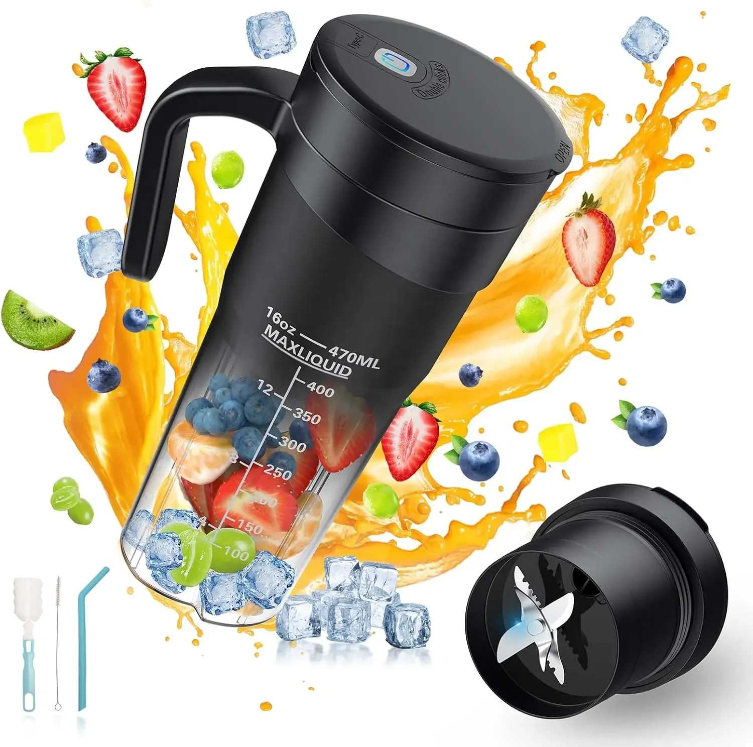 WONDERFUL 16 Oz juicer cup Rechargeable Portable Blender Shakes and Type-C Personal Blender Mini Smoothie Blender