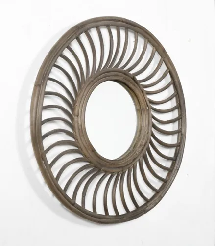 Spiral Elegance Mirror High Quality Manufacturer Natural Rattan Mirror Flower Shaped Frame Woven Mirror For Wall Decor
