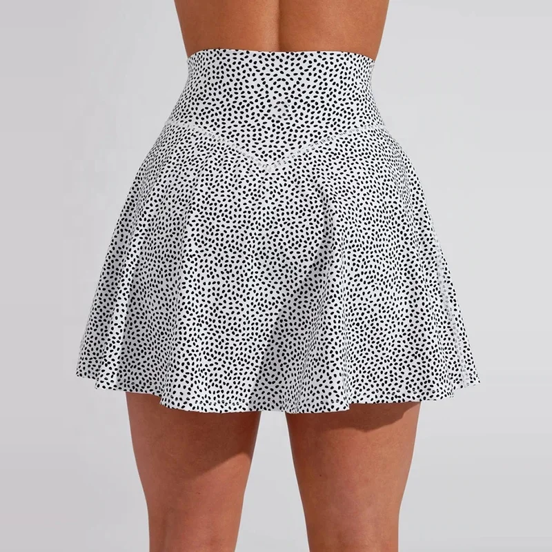 Custom Logo Wholesale High Waist Recycled Sportswear Dress Fit Side Pockets Red Dot Printed Mini Pleated Tennis Skort For Women