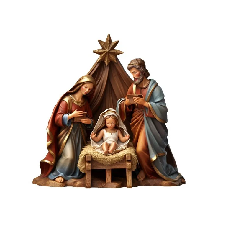 Delicate Mini Bauble Resin Hanging Christmas Tree Pendant Ornament Holy Jesus Nativity Scene Barn Decor Sculptures