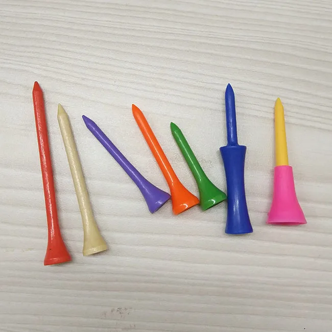 Wholesale plastic golf tee pink color light gold bulk custom OEM logo high quality 6cm golf tee