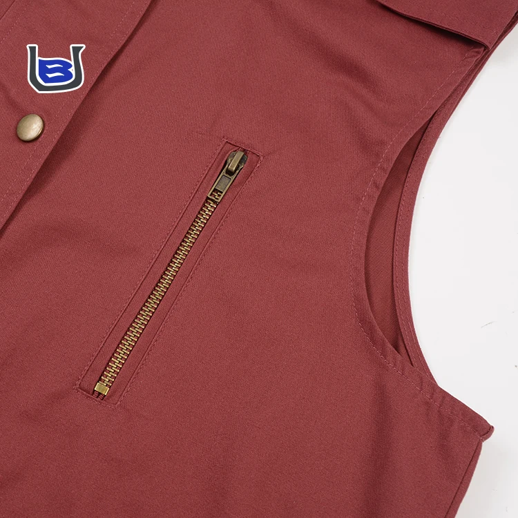 Casual cotton adjustable waist hoodie vest with pocket for journalists photography camping