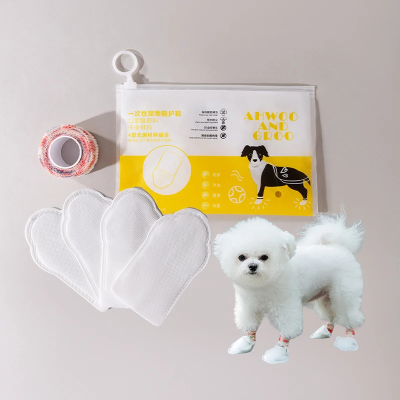 Fast Shipping Wholesale Manufacturer Non Woven Anti-slip Dog Boots 4PCS Disposable Waterproof Pet Paw Shoe for Small Breed