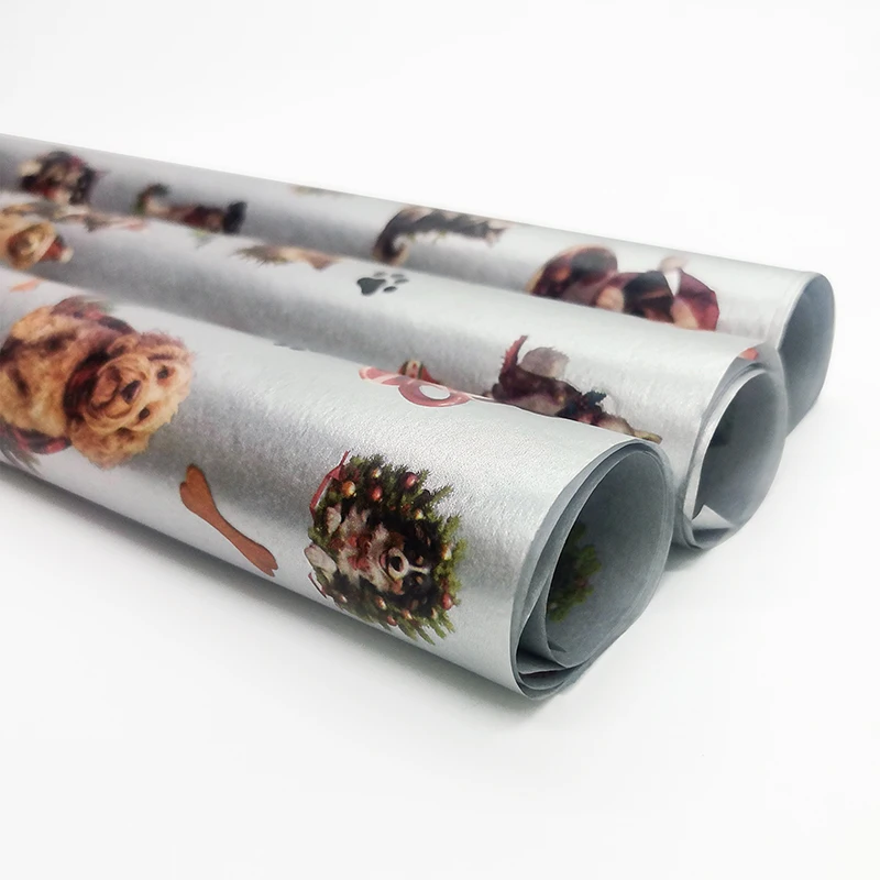 New arrival christmas wrapping paper print dog packing gift clothes tissue wrapping paper roll papel de regalo navidad